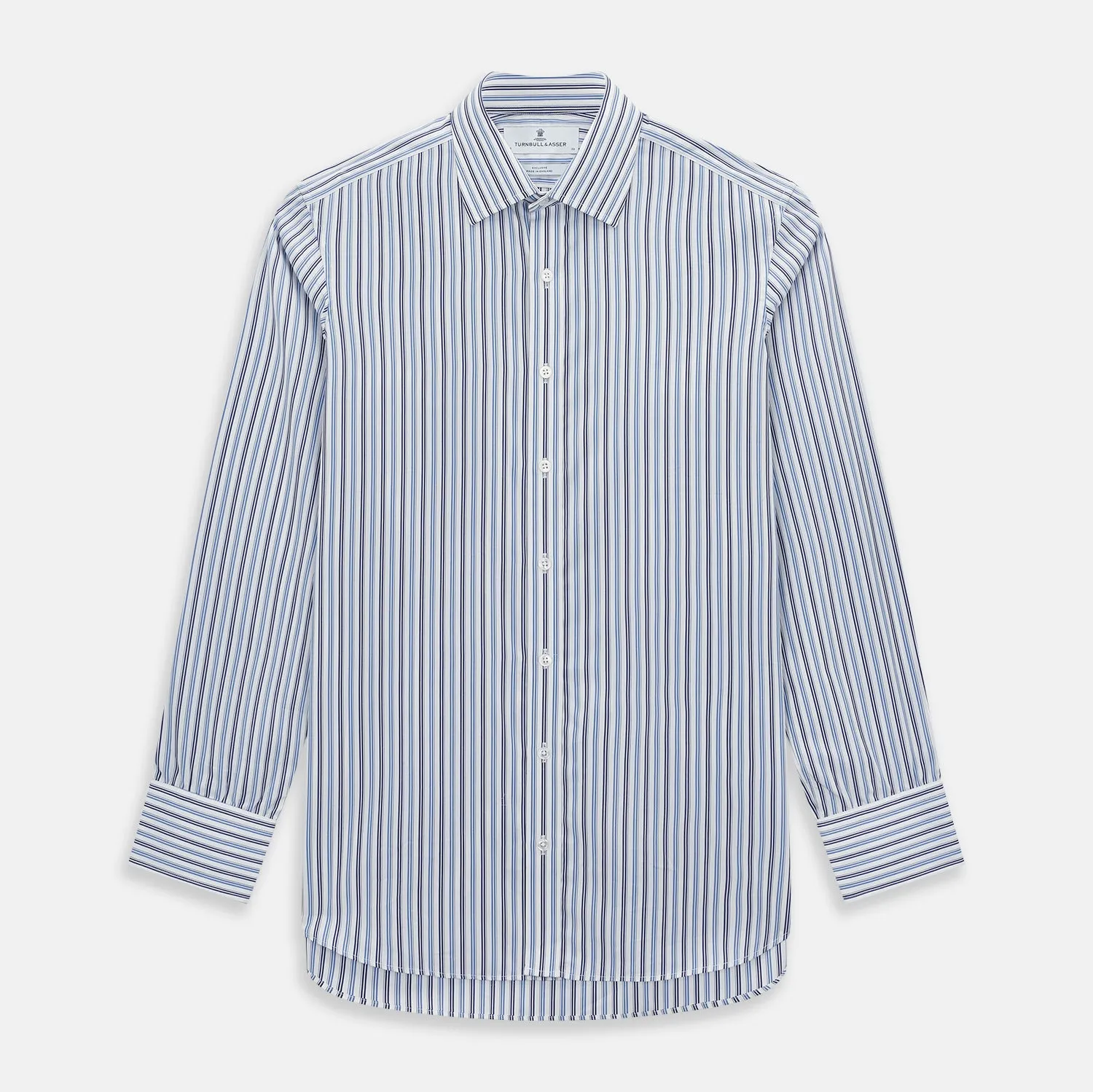 Blue and Navy Multi Stripe Mayfair Shirt sold by Turnbull & Asser