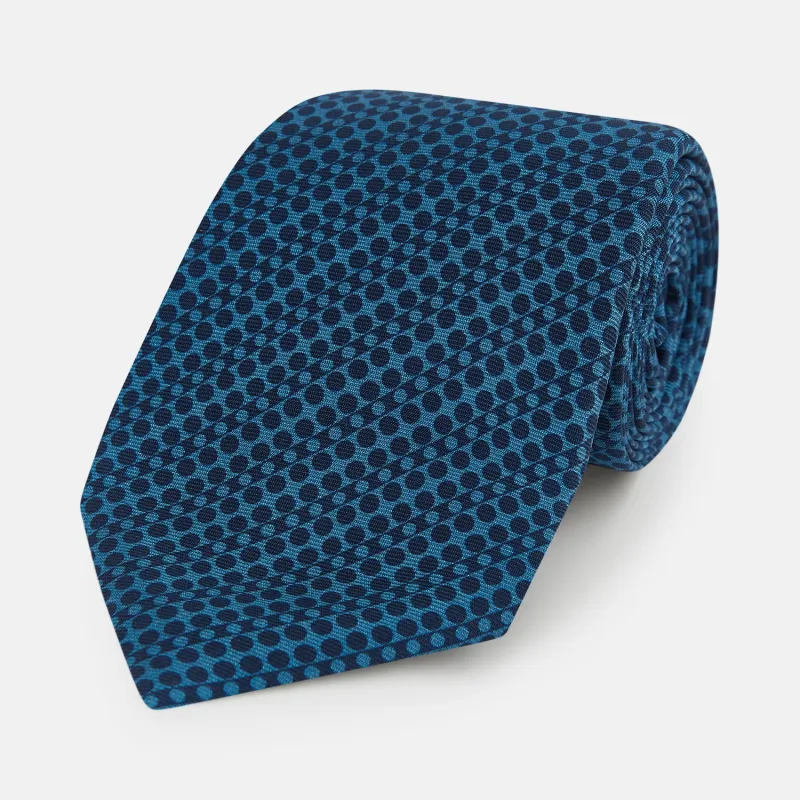 Blue Micro-Dot Bar Printed Silk Tie made by Turnbull & Asser