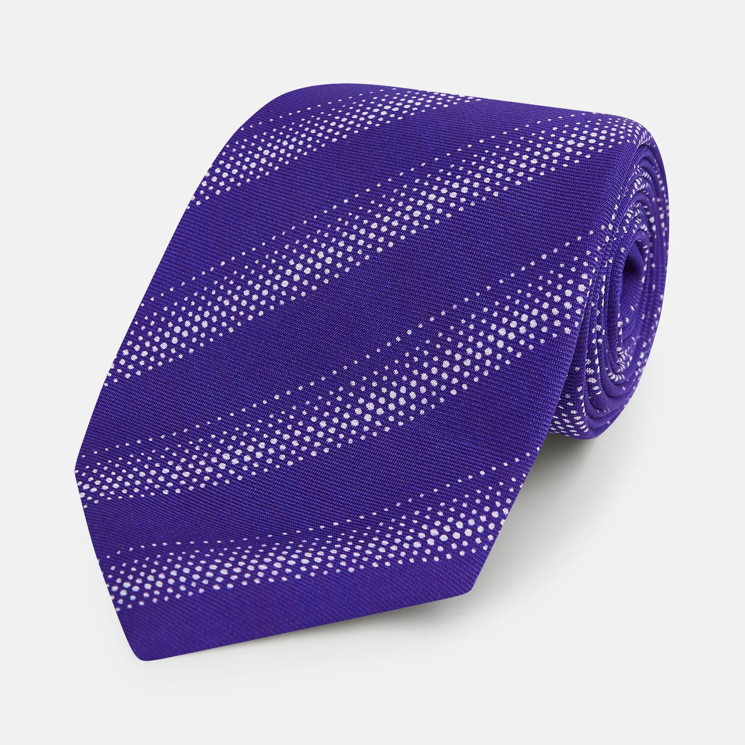Purple Dotted Stripe Printed Silk Tie sold by Turnbull & Asser