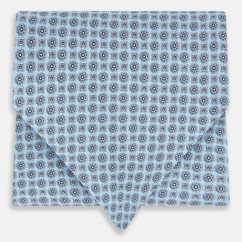 Pale Blue Floral Trellis Silk Cravat made by Turnbull & Asser