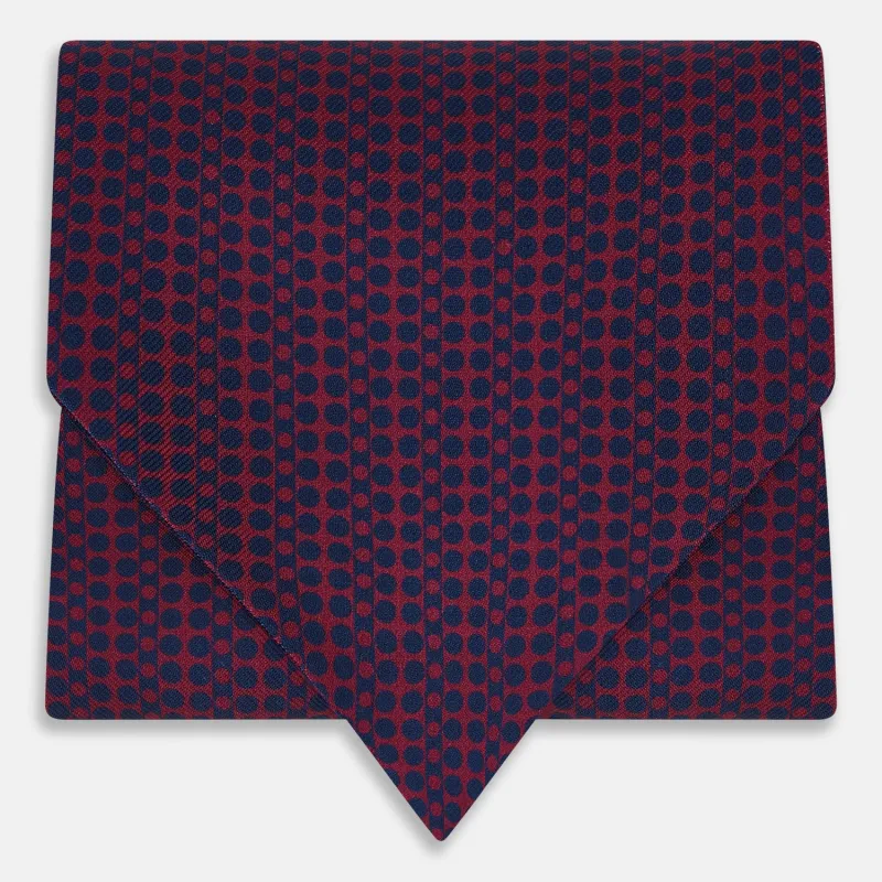 Burgundy Micro-Dot Bar Printed Silk Cravat made by Turnbull & Asser