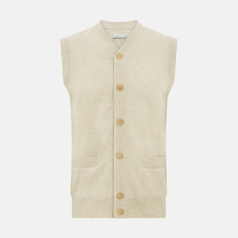 Ivory Cashmere Sleeveless Cardigan sold by Turnbull & Asser