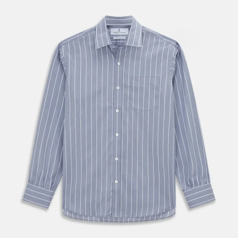 Pale Blue and White Pinstripe Cotton Blend Weekend Fit Finch Shirt sold by Turnbull & Asser