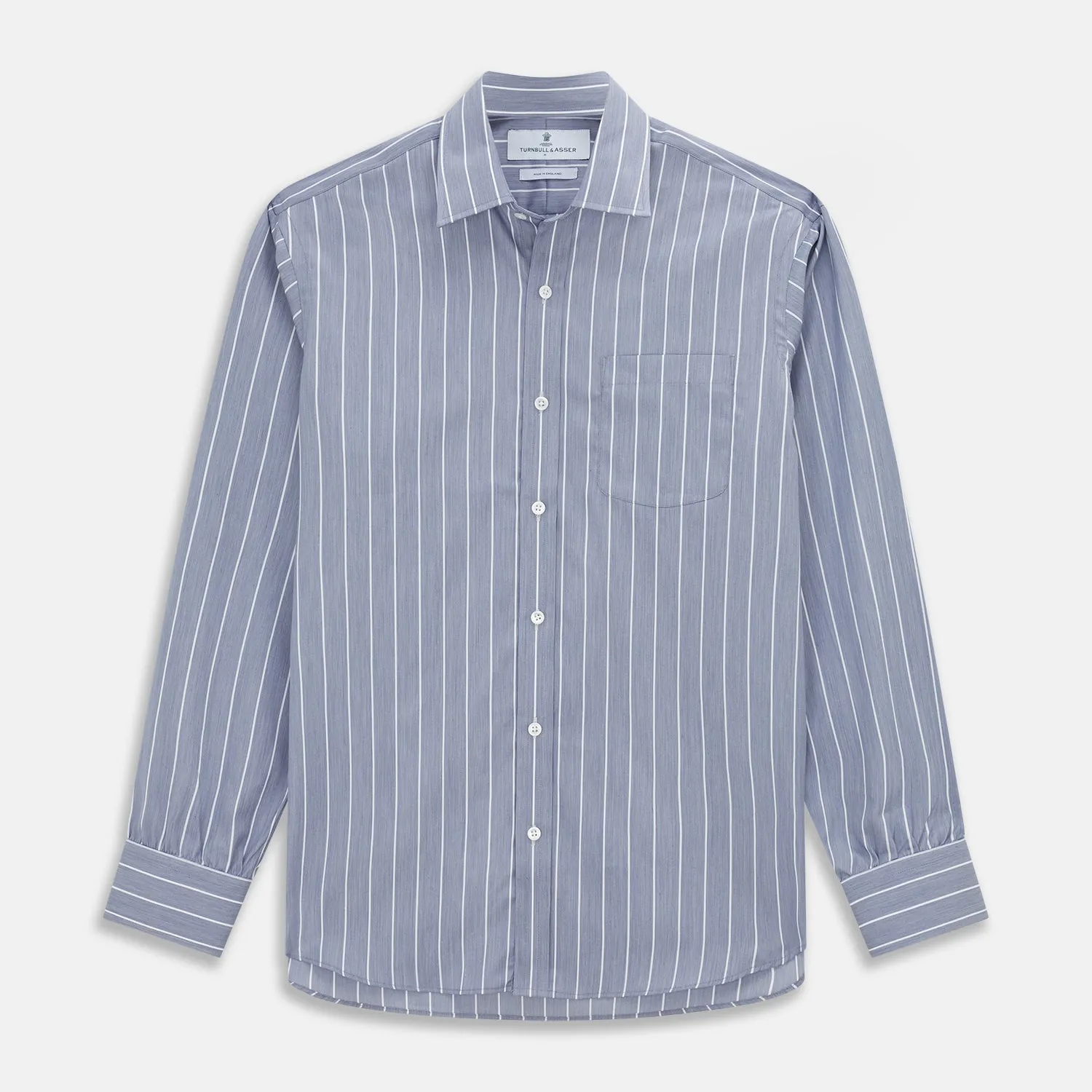Pale Blue and White Pinstripe Cotton Blend Weekend Fit Finch Shirt sold by Turnbull & Asser