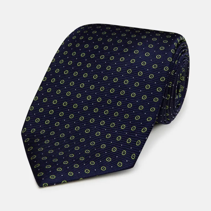 Navy and Light Green Circle Silk Tie sold by Turnbull & Asser