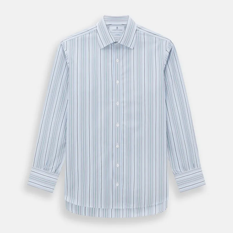 Blue and Green Multi Track Stripe Mayfair Shirt sold by Turnbull & Asser