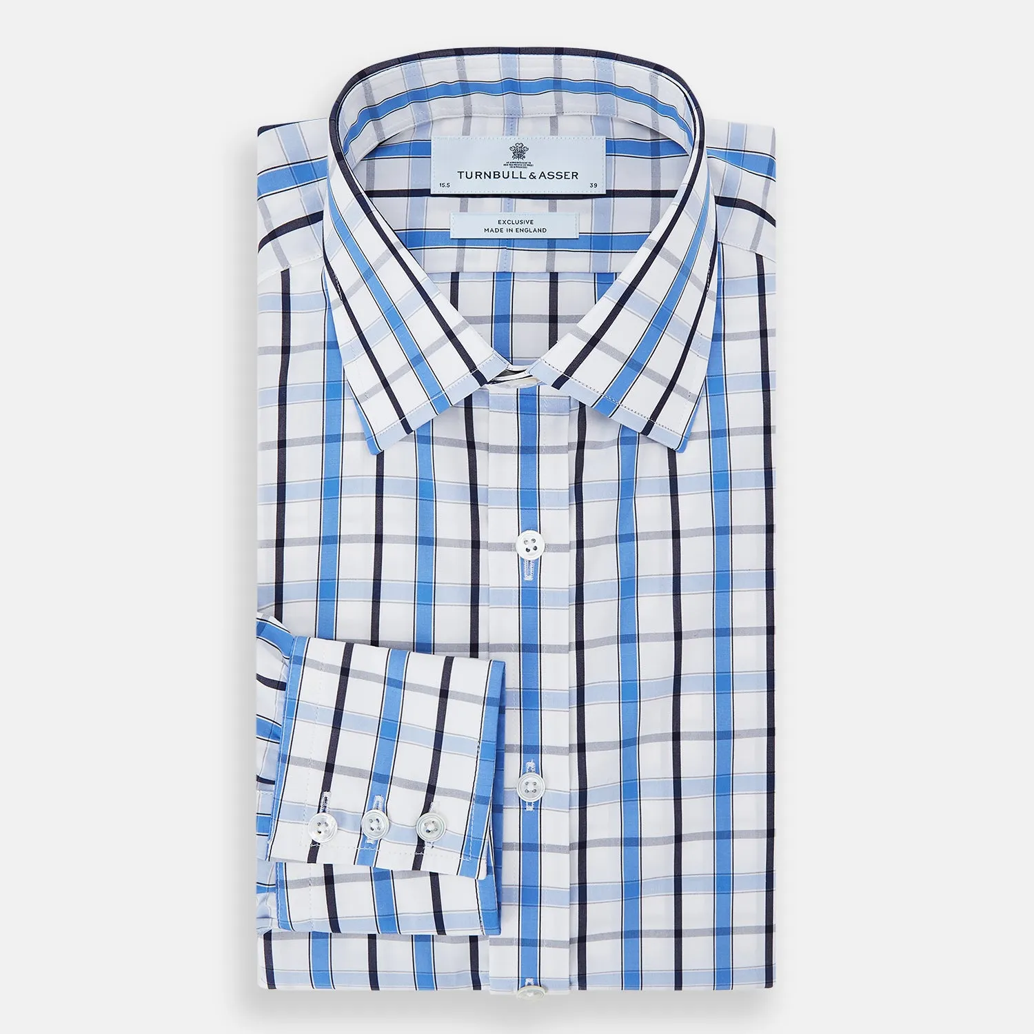 Blue and Navy Combination Check Mayfair Shirt sold by Turnbull & Asser product image thumbnail 5