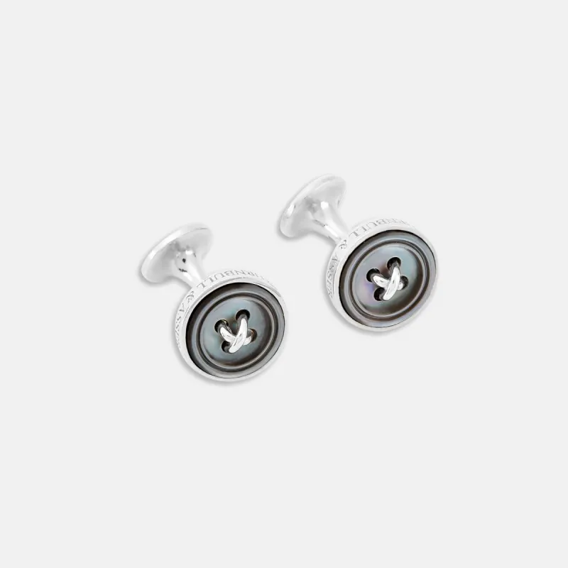 Smoke Sterling Silver Mother-of-Pearl Button Cufflinks sold by Turnbull & Asser