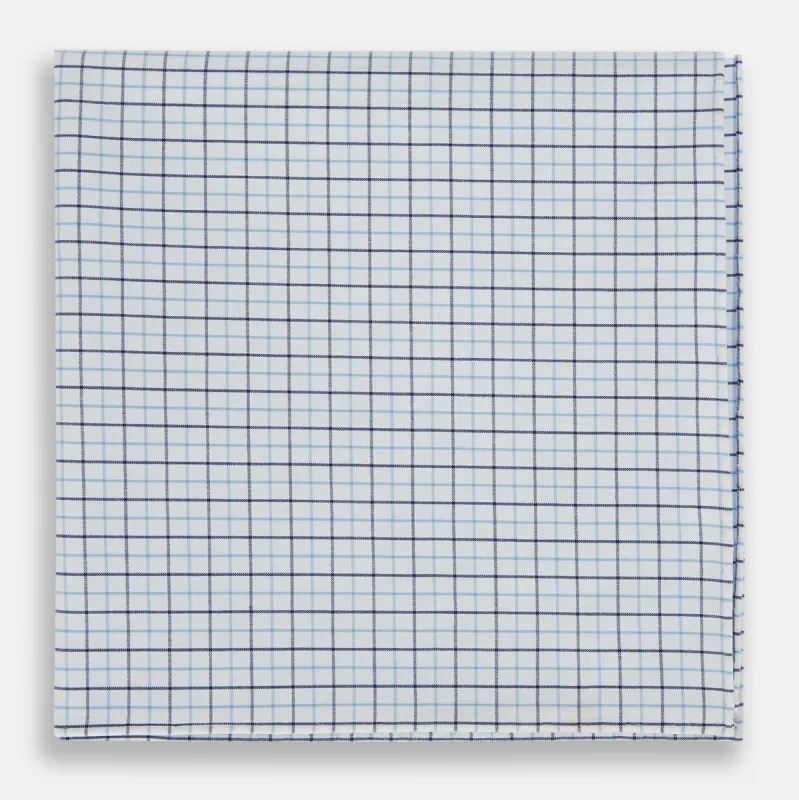 Hand Rolled Blue Double Graph Check Handkerchief sold by Turnbull & Asser