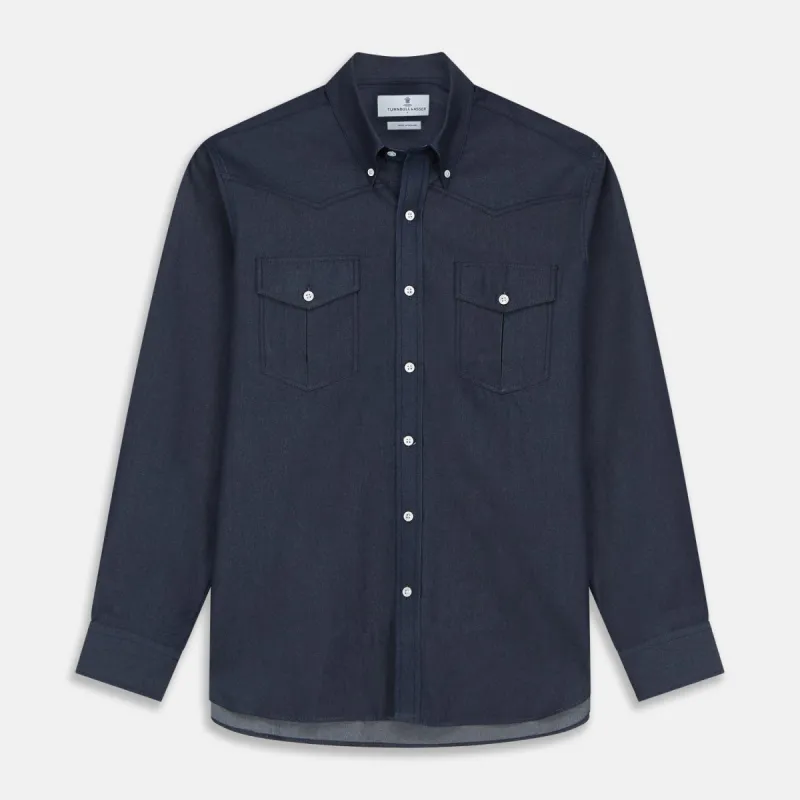 Navy Weekend Fit Larkin Shirt With Dorset Collar And 3-Button Cuffs sold by Turnbull & Asser