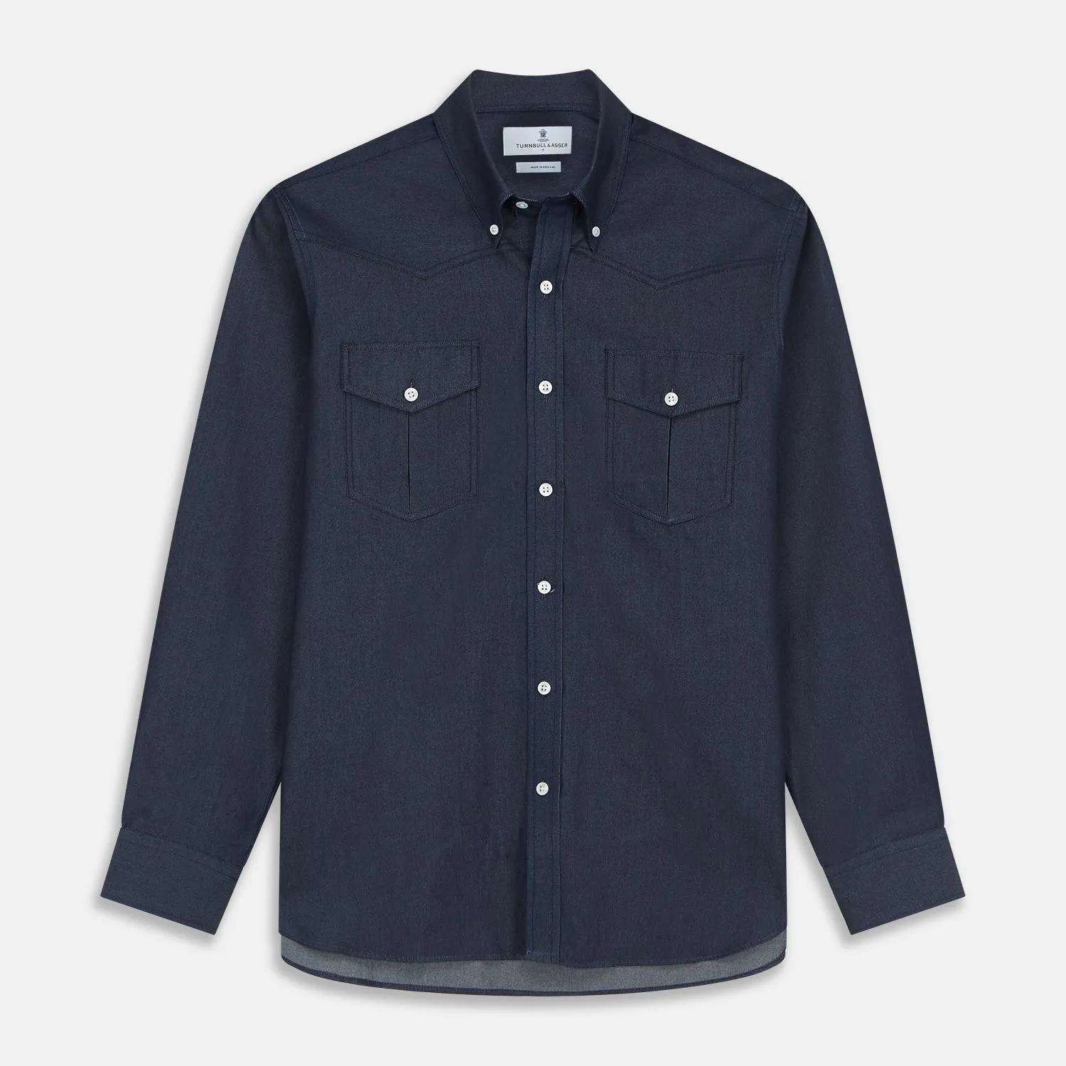 Navy Weekend Fit Larkin Shirt With Dorset Collar And 3-Button Cuffs sold by Turnbull & Asser