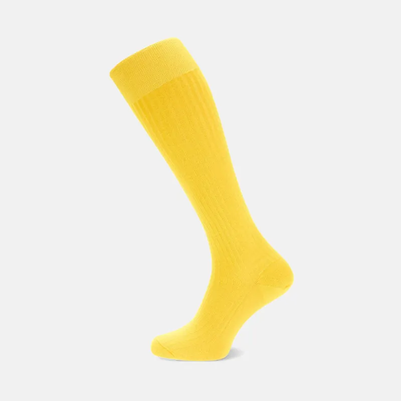 Bright Yellow Long Cotton Socks sold by Turnbull & Asser
