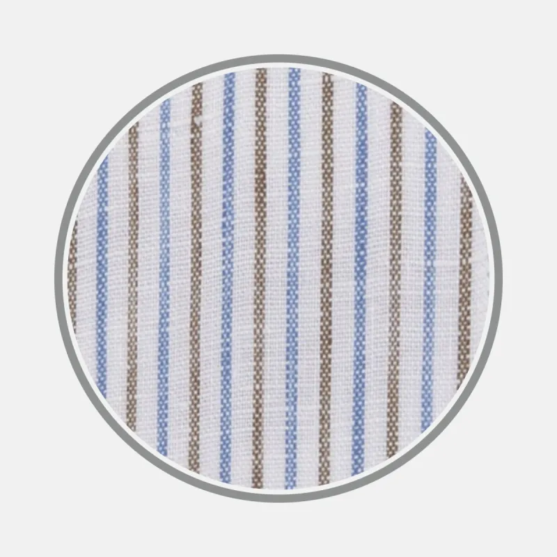 Brown and Blue Ticking Stripe Linen Fabric sold by Turnbull & Asser