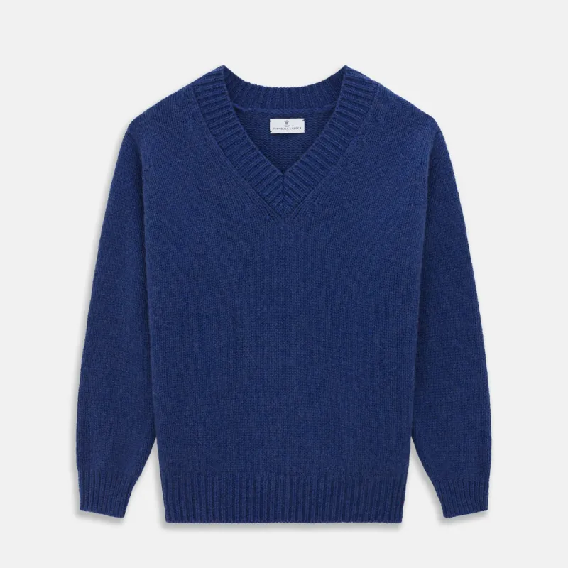 Marine Blue Cashmere Edwards V-Neck Jumper sold by Turnbull & Asser