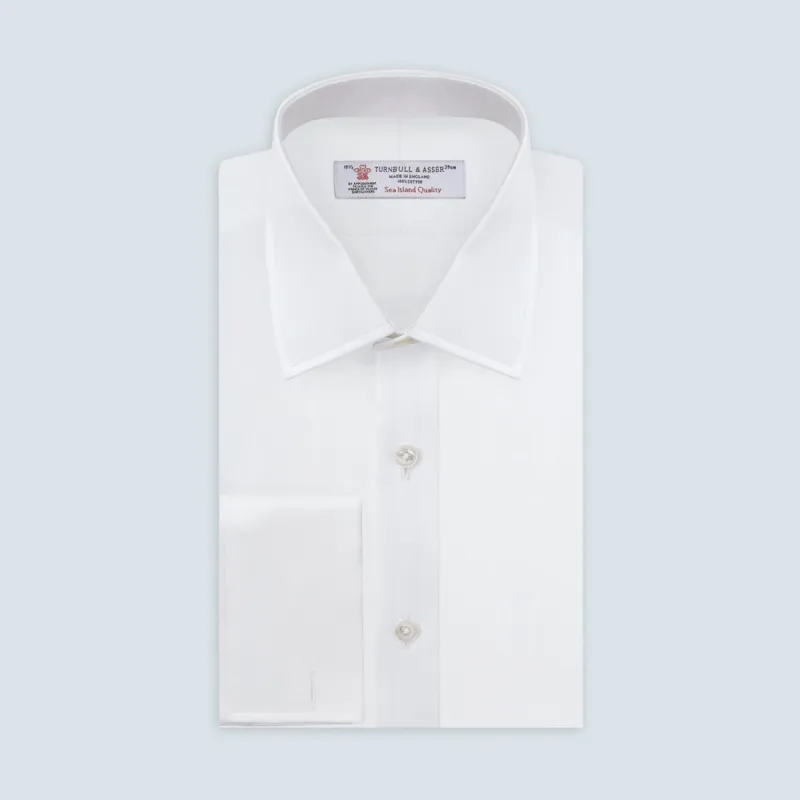 White Herringbone Sea Island Quality Cotton Shirt with T&A Collar and Double Cuffs sold by Turnbull & Asser