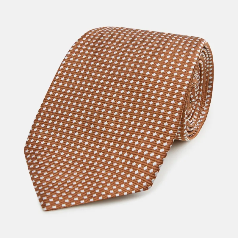 Brown and White Diamond Silk Tie sold by Turnbull & Asser