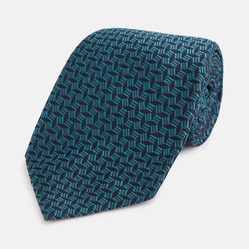 Turquoise Geometric Silk Tie sold by Turnbull & Asser