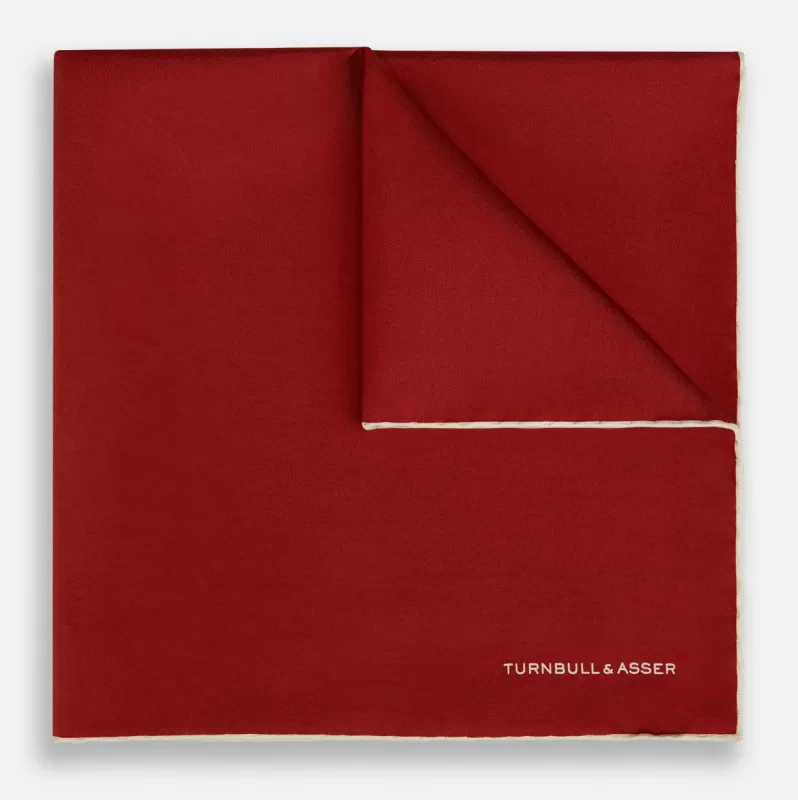 BURGUNDY AND ECRU PIPED SILK POCKET SQUARE sold by Turnbull & Asser