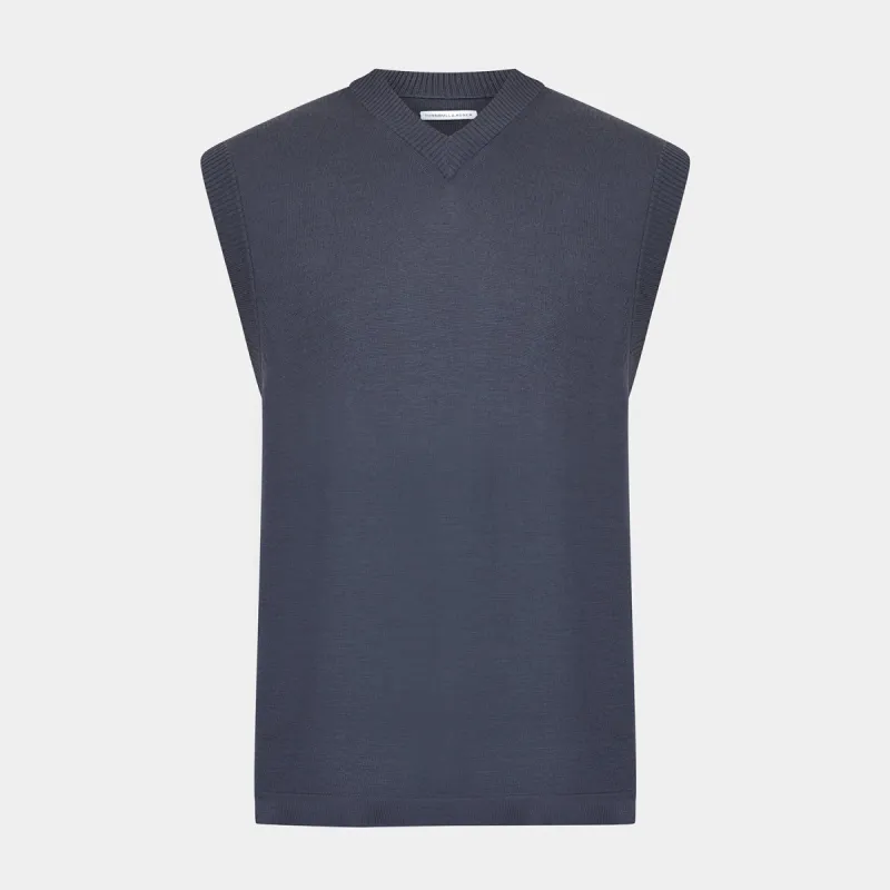 Grey Fine Merino V-Neck Vest sold by Turnbull & Asser