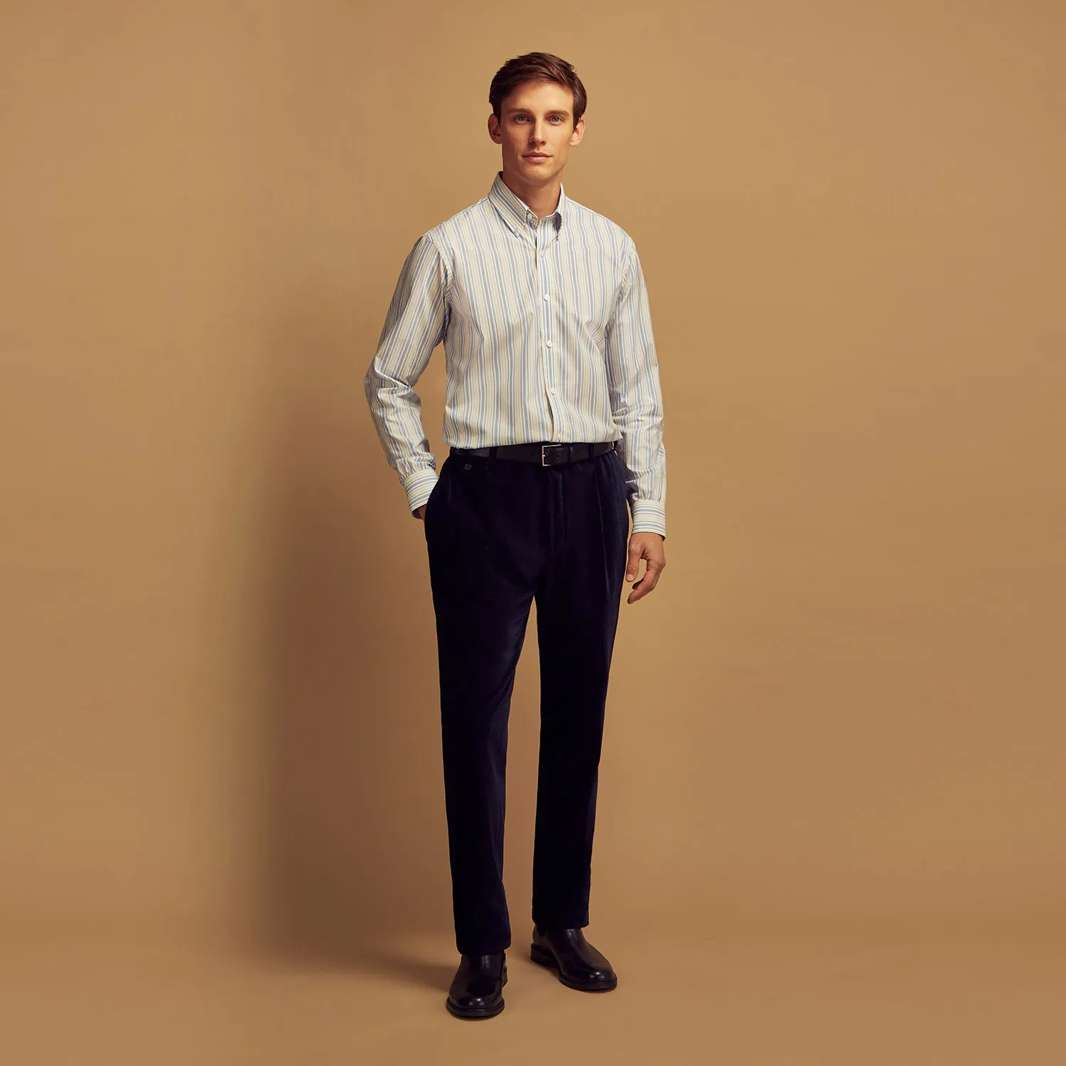 Blue Multi Stripe Wool Blend Weekend Fit Hayne Shirt sold by Turnbull & Asser product image thumbnail 2