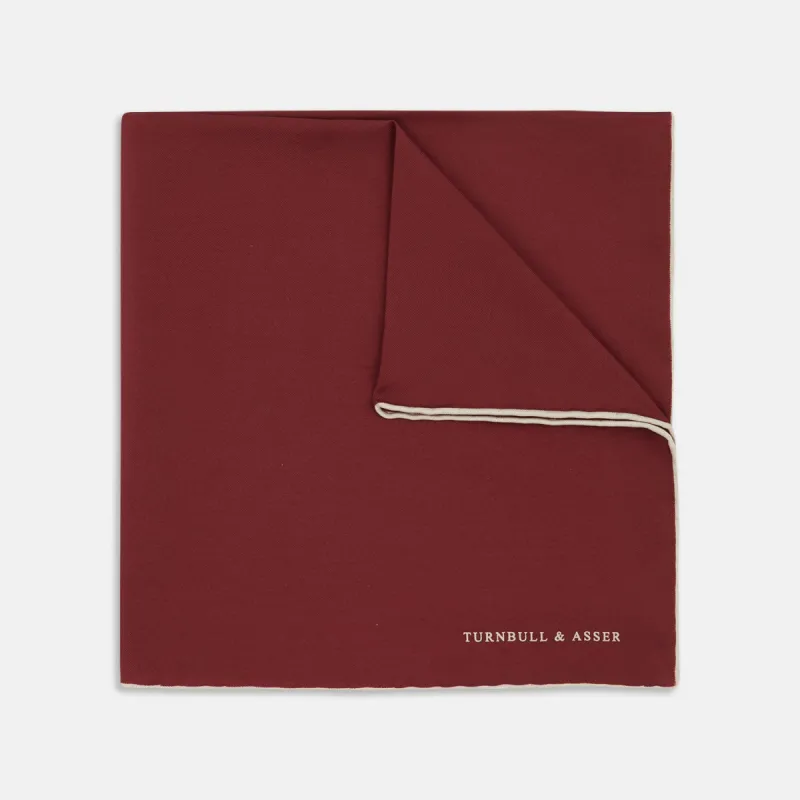Burgundy and White Piped Silk Pocket Square sold by Turnbull & Asser