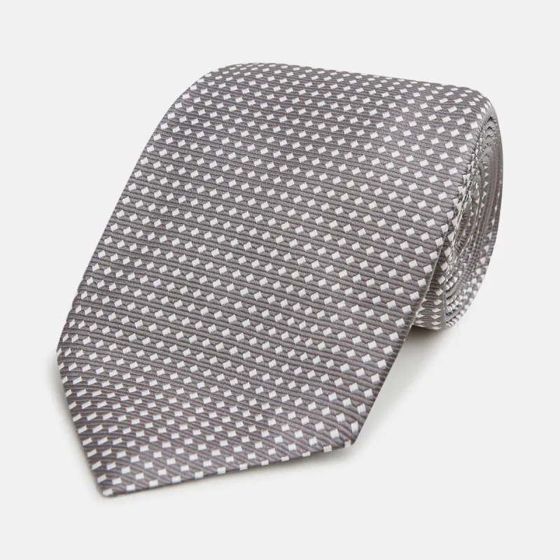 Grey and White Diamond Silk Tie sold by Turnbull & Asser