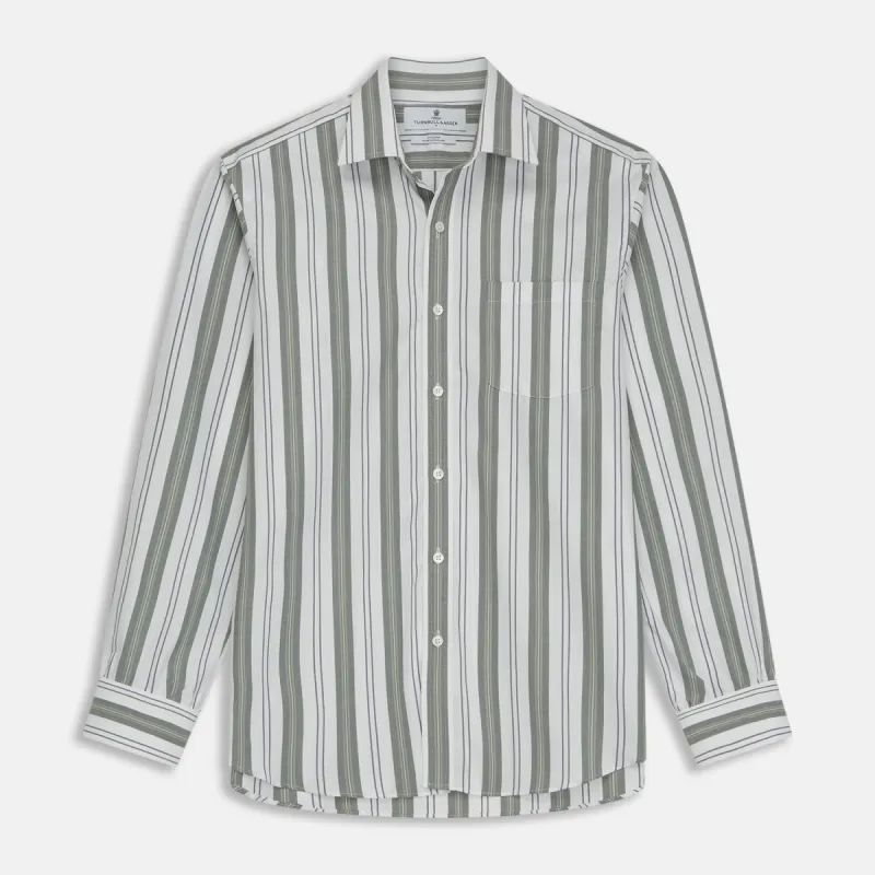 Green, Blue & White Stripe Weekend Fit Shirt with Derby Collar & 1-Button Cuffs sold by Turnbull & Asser