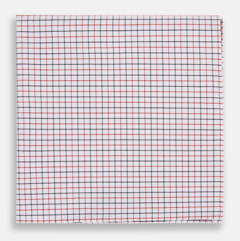 Hand Rolled Red and Navy Graph Check Handkerchief sold by Turnbull & Asser