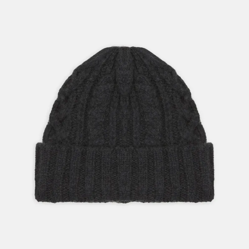 Charcoal Cable Knit Cashmere Hat sold by Turnbull & Asser