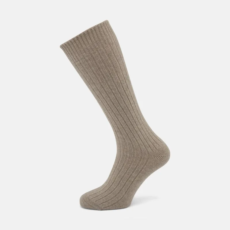 Light Brown 3/4 Length Cashmere Socks sold by Turnbull & Asser