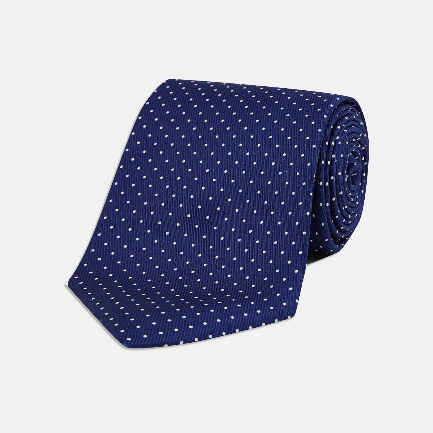 Blue and White Small Spot Printed Silk Tie sold by Turnbull & Asser