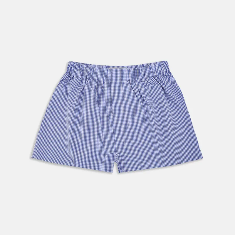 Mid-Blue Gingham Cotton Boxer Shorts sold by Turnbull & Asser