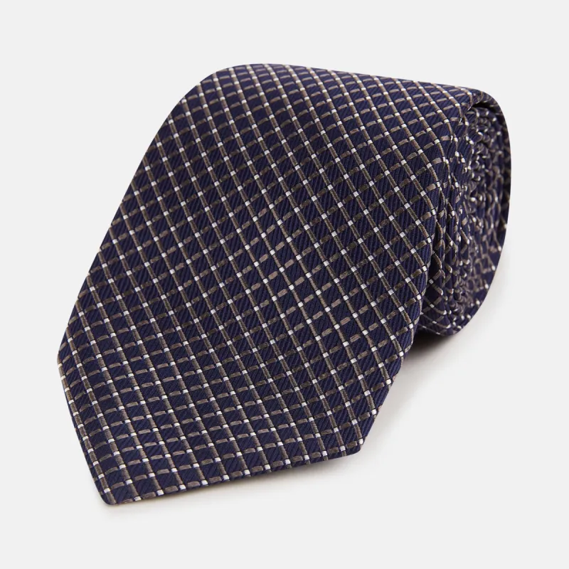 Silver and Navy Diamond Silk Tie sold by Turnbull & Asser