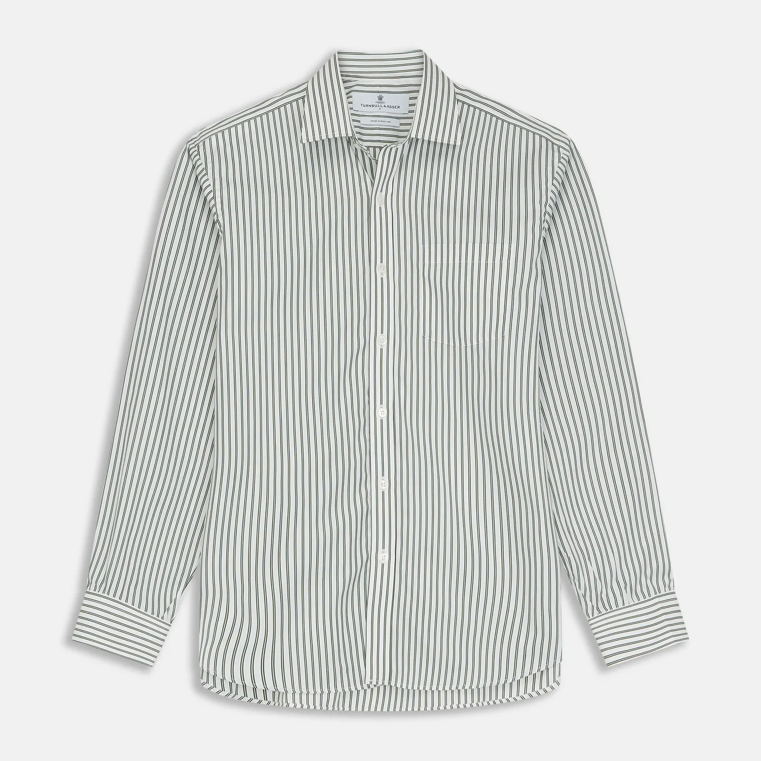 Green Stripe Weekend Fit Shirt with Derby Collar and 1-Button Cuffs sold by Turnbull & Asser