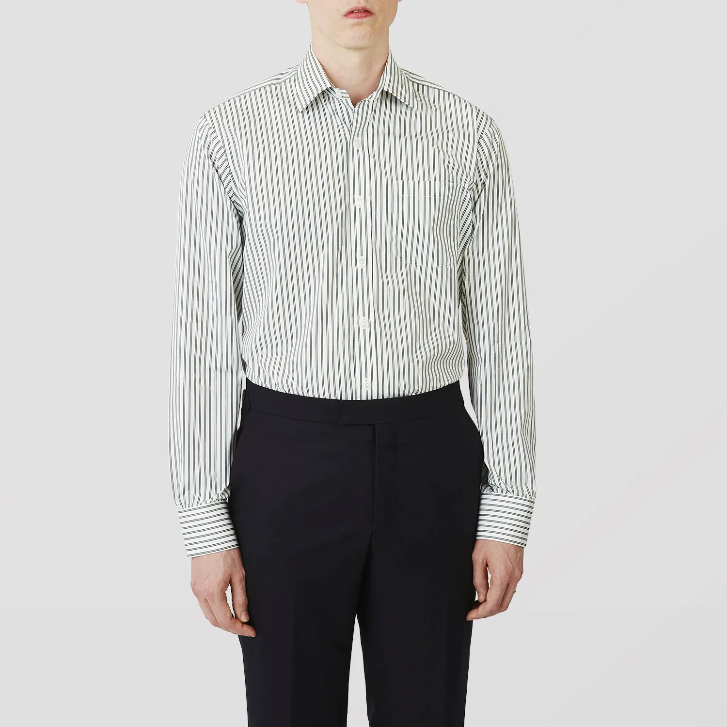 Green Stripe Weekend Fit Shirt with Derby Collar and 1-Button Cuffs sold by Turnbull & Asser product image thumbnail 2