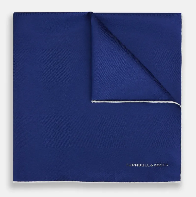 Royal Blue Piped Silk Pocket Square sold by Turnbull & Asser