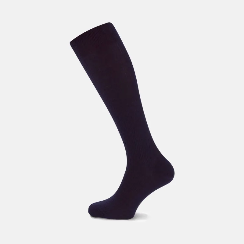 Deep Navy Long Merino Wool Socks sold by Turnbull & Asser