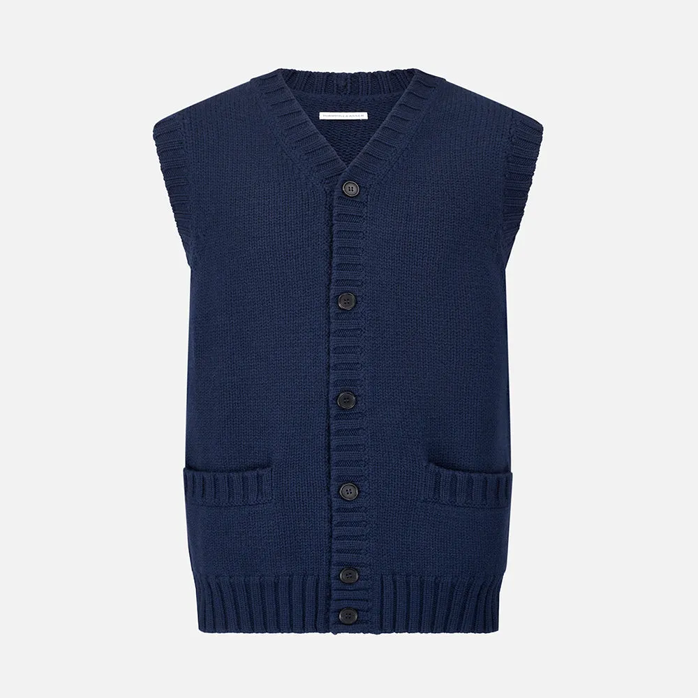 NAVY MERINO V-NECK SLEEVELESS CARDIGAN sold by Turnbull & Asser product image thumbnail 4