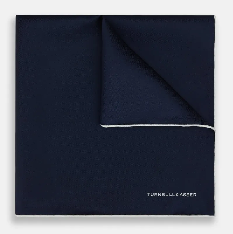 Midnight Blue Piped Silk Pocket Square sold by Turnbull & Asser