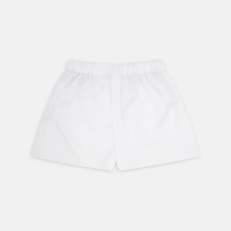 White Herringbone Sea Island Quality Cotton Boxer Shorts sold by Turnbull & Asser