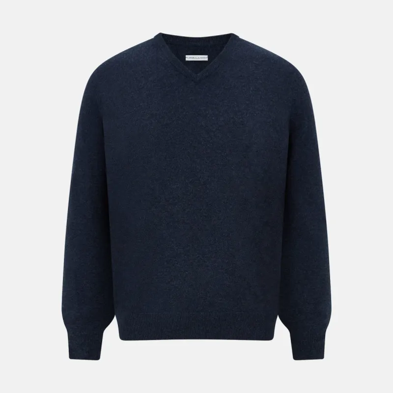 Navy Melange Cashmere V-Neck Jumper sold by Turnbull & Asser