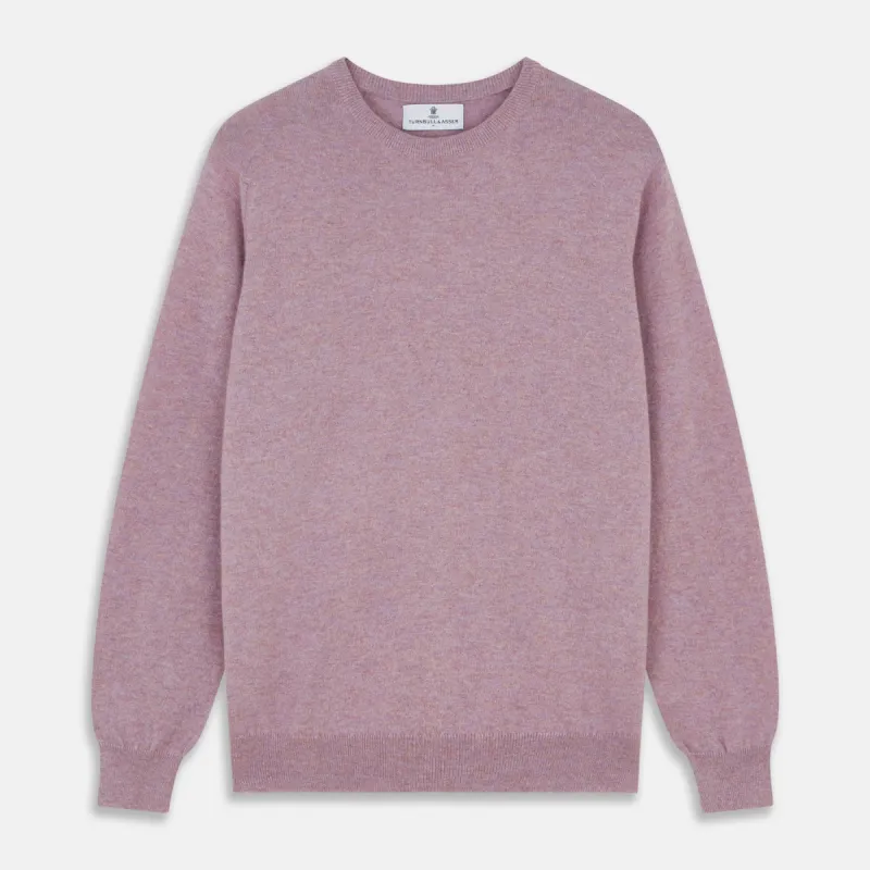 Lilac Heather Glenn Cashmere Crew Neck Jumper sold by Turnbull & Asser