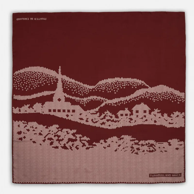 Burgundy Snowscape Motif Silk Extra Large Scarf sold by Turnbull & Asser