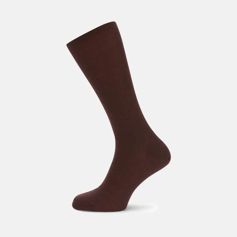 Maroon Mid-Length Merino Wool Socks sold by Turnbull & Asser