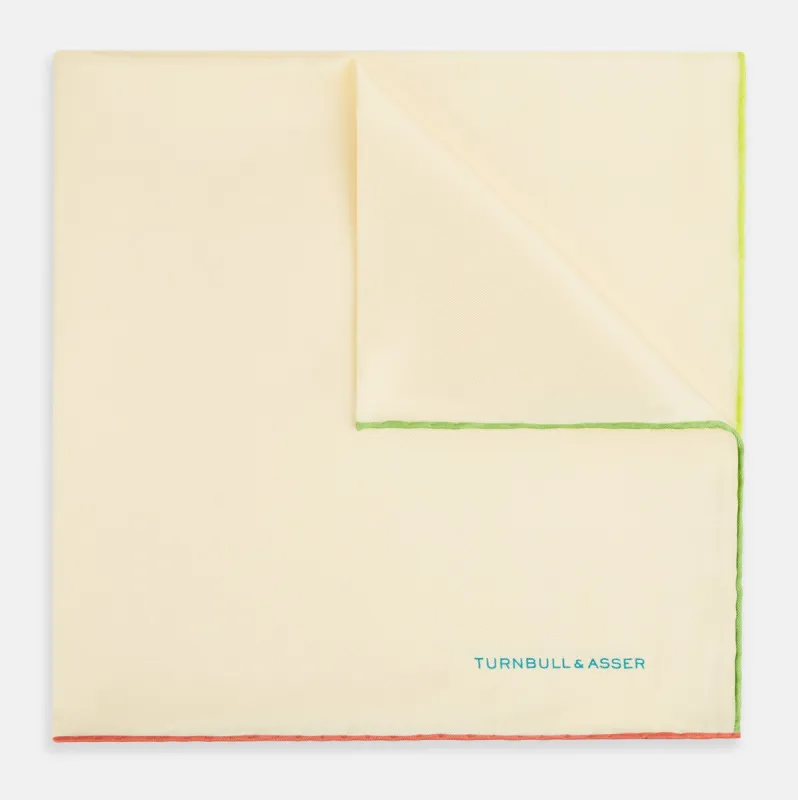 Ecru and Multicoloured Piped Silk Pocket Square sold by Turnbull & Asser