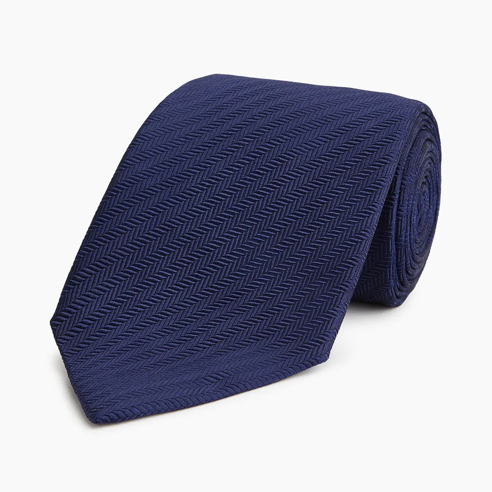 Long Navy Herringbone Silk Tie sold by Turnbull & Asser product image thumbnail 5