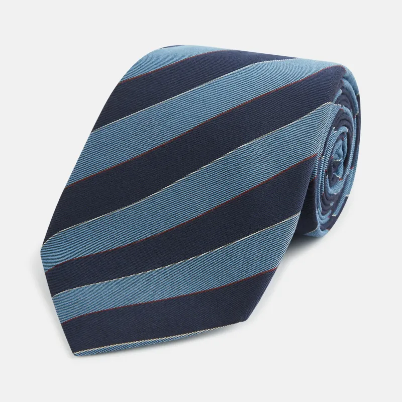 Blue Block Stripe Silk Blend Tie sold by Turnbull & Asser