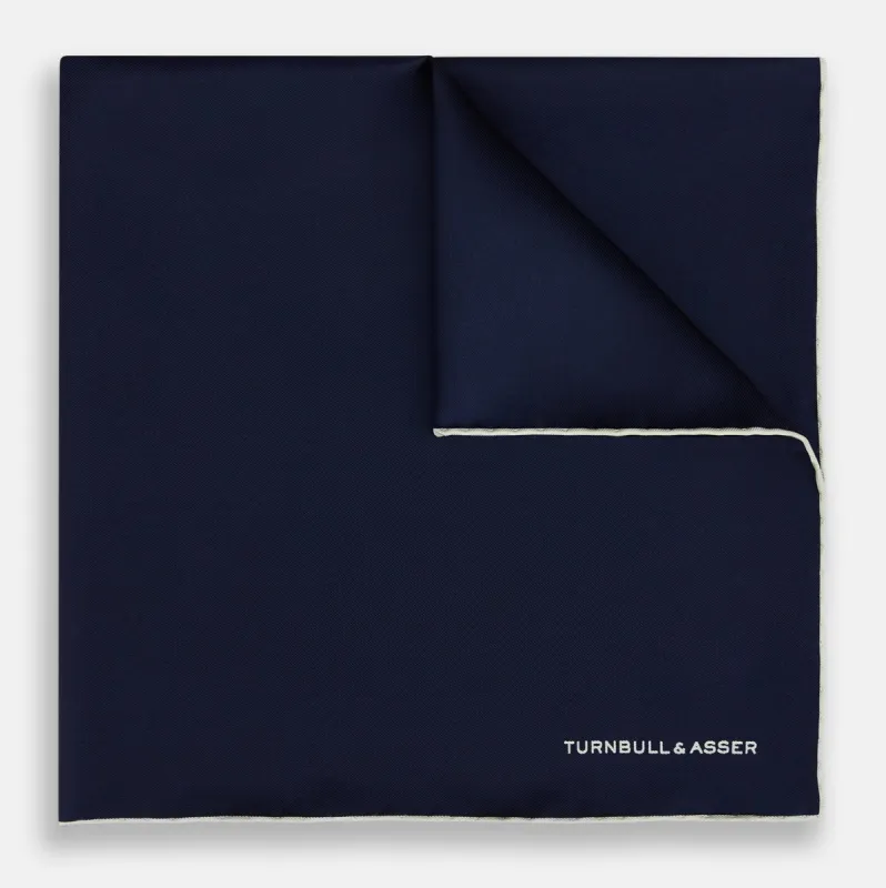 Dark Blue Piped Silk Pocket Square sold by Turnbull & Asser