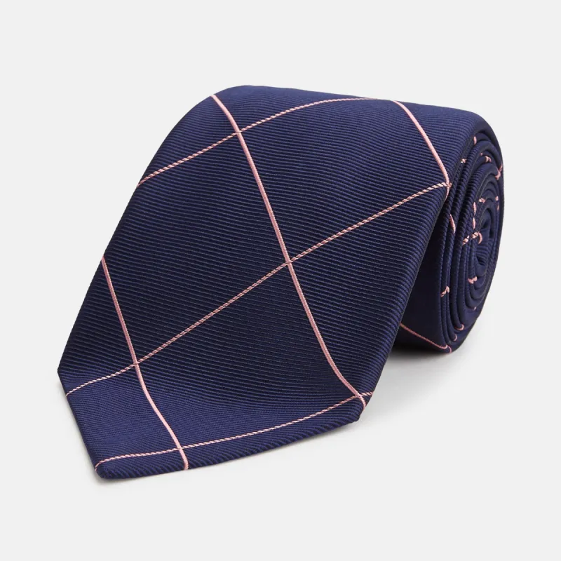FONDANT PINK and WINDOW PANE NAVY SIlk TIE sold by Turnbull & Asser