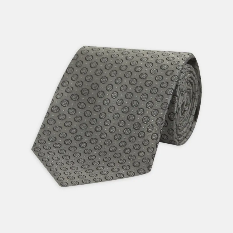 Grey Floral Spot Silk Tie sold by Turnbull & Asser